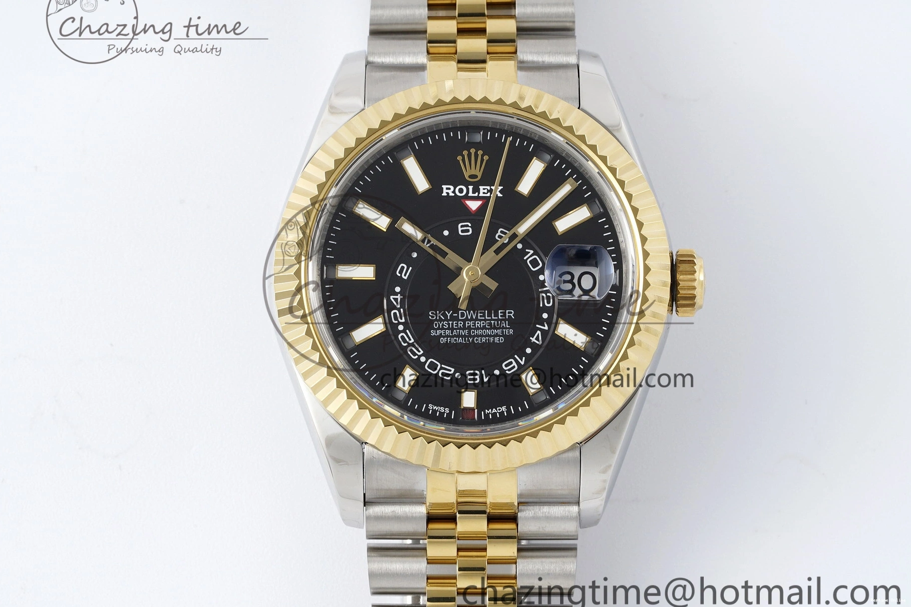 0502 Skydweller SS YG Noob Best Edition Black Dial on SS YG Jubilee Bracelet A23J Efficient 2122
